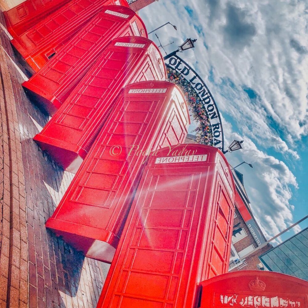 Iconic toppling telephone boxes- Kingston